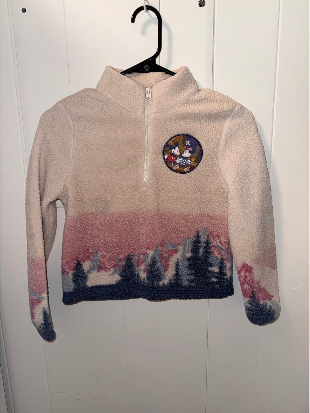 Disney Mickey Cozy Fleece Pullover with Mountain and Forest Pattern, Half-zip